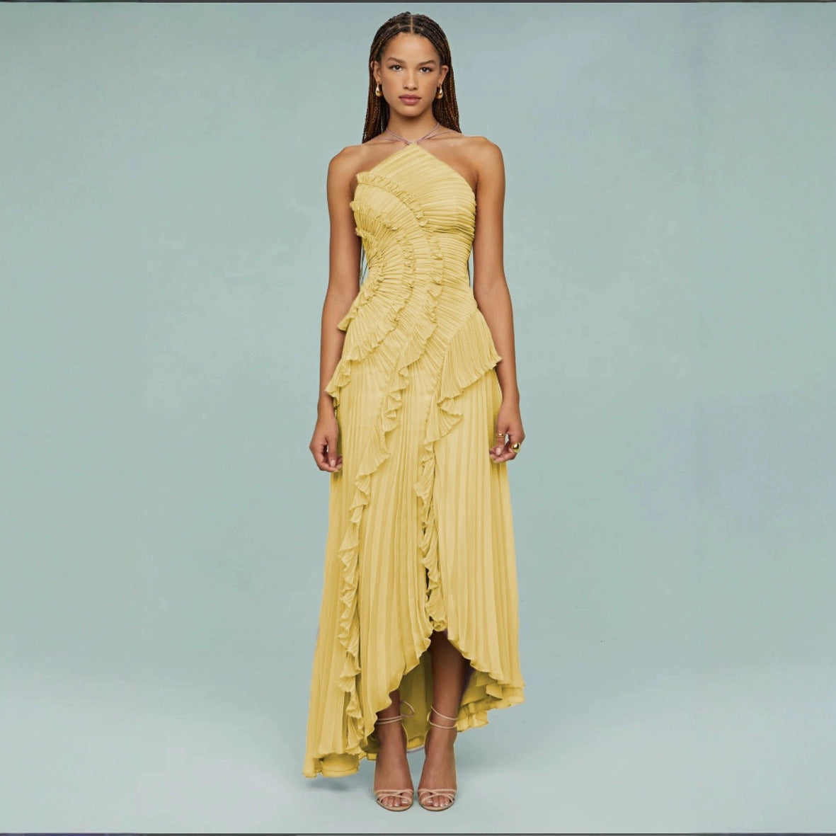 Elegant Ruffled Halter Neck Strap Dress for Any Occasion