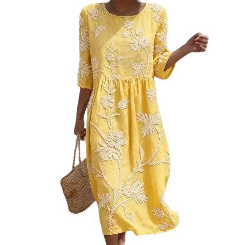 Women's Mid-Length Sleeve Dress with Pockets | Stylish and Comfortable