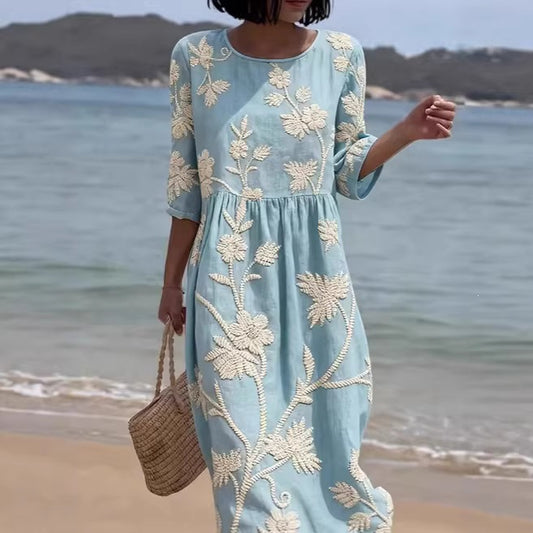 Women's Mid-Length Sleeve Dress with Pockets | Stylish and Comfortable