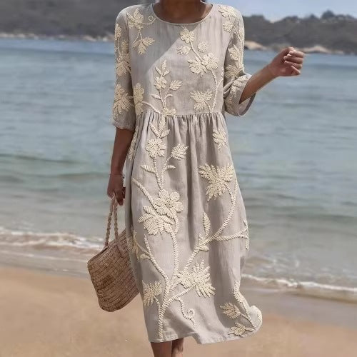 Women's Mid-Length Sleeve Dress with Pockets | Stylish and Comfortable