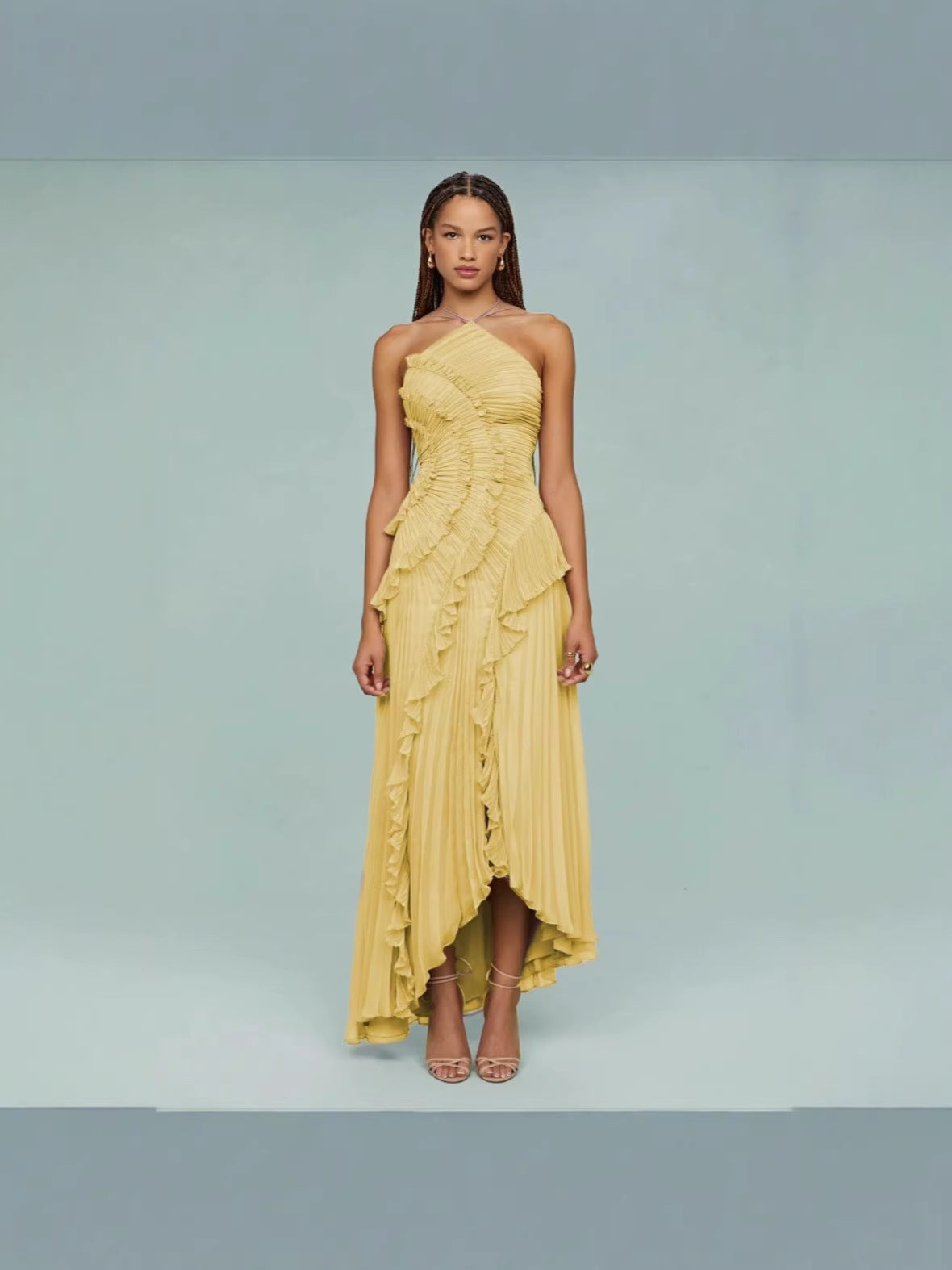 Elegant Ruffled Halter Neck Strap Dress for Any Occasion