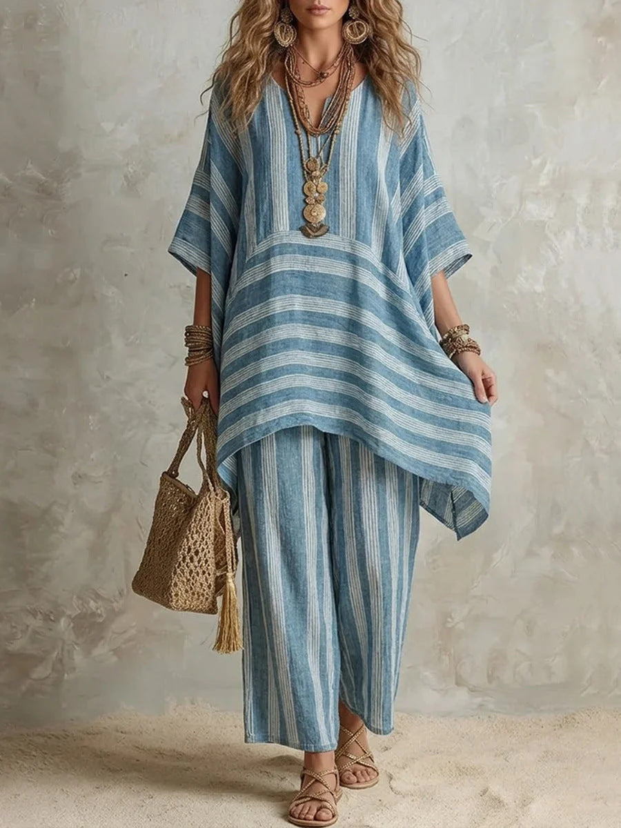 Stylish Women's Striped Casual Two-Piece Set | Effortless Fashion