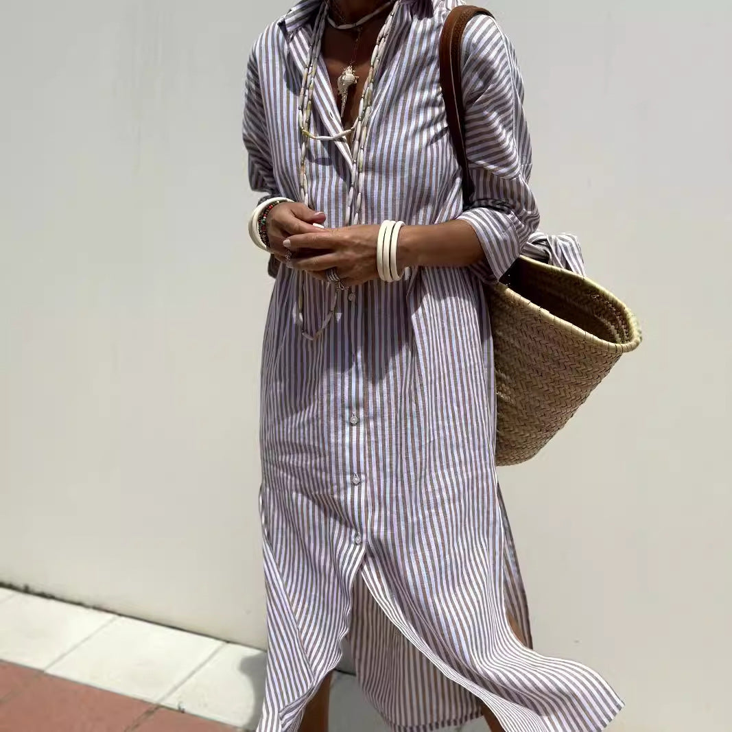 Stylish Women's Striped Polo Shirt Dress | Smart Casual Fashion