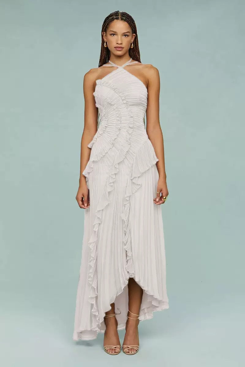 Elegant Ruffled Halter Neck Strap Dress for Any Occasion