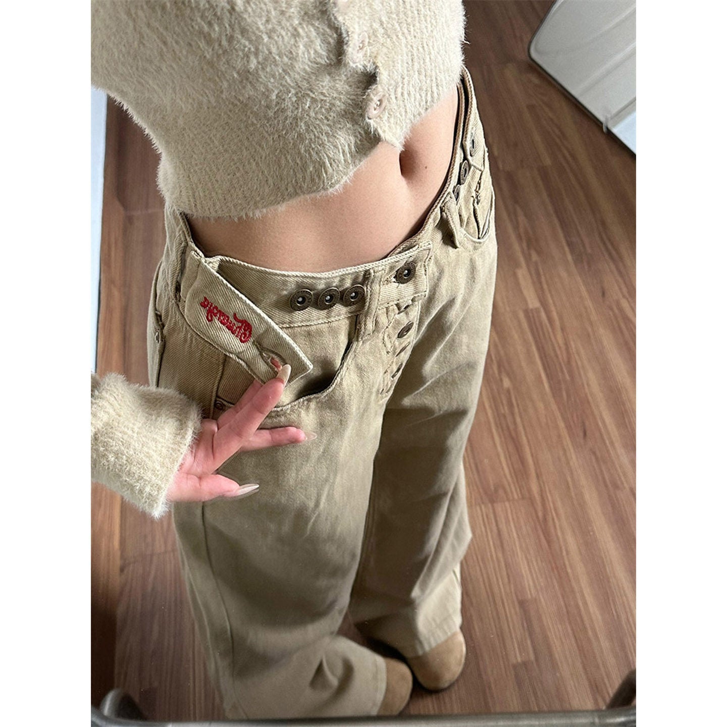 Embroidered Adjustable Washed Denim Pants | Versatile Fashion Choice