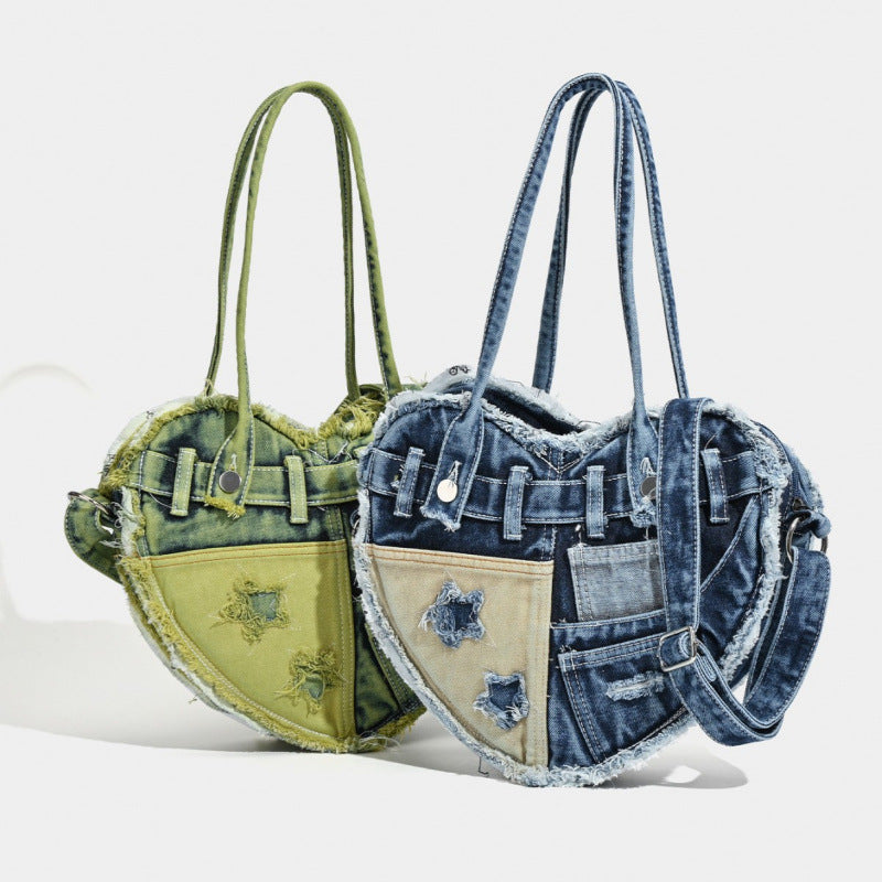 Stylish Denim Crossbody Bag with Love Design | Trendy & Practical