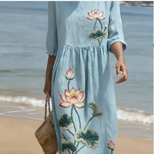 Women's Mid-Length Sleeve Dress with Pockets | Stylish and Comfortable