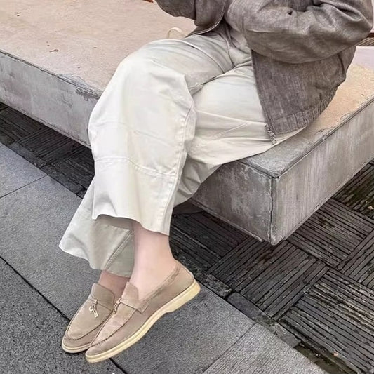 Women's Sheepskin Slip-On Loafers with Tassel Buckle | Comfortable Footwear