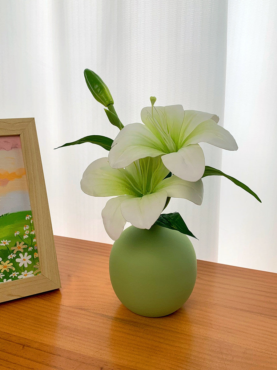 Artificial Lily Flowers with Elegant Ceramic Vase | Home Decor