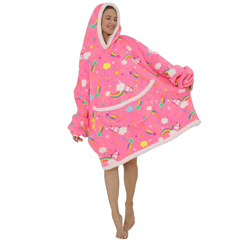 Cozy Lamb Wool Hooded Blanket Pullover | Warm & Soft Wearable Blanket