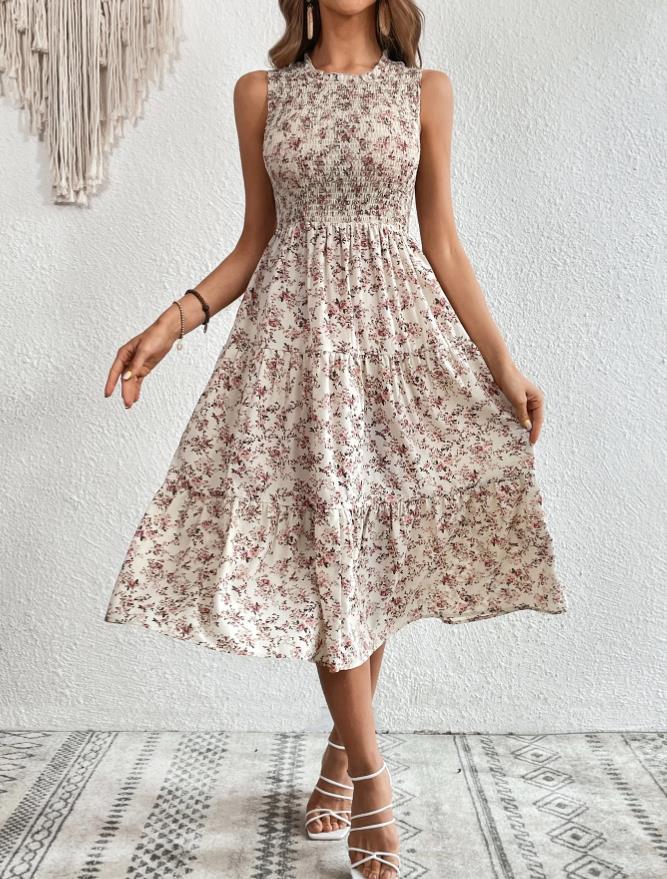 Floral Print Sleeveless A-Line Dress | Elegant & Chic Style