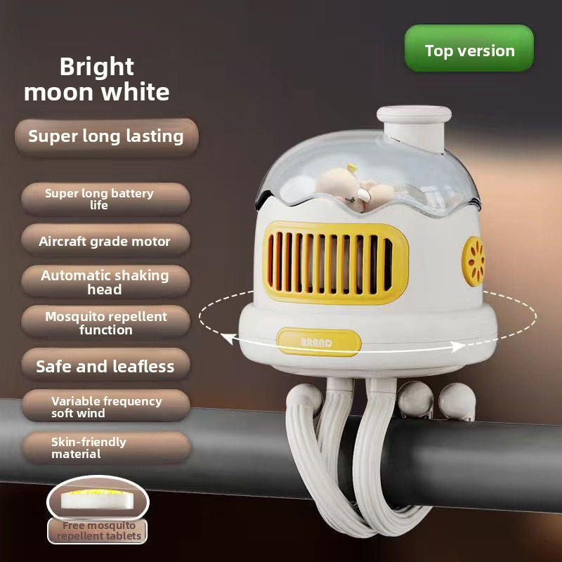 Bladeless Clip-On Stroller Fan with Mosquito Repellent | Safety and Comfort