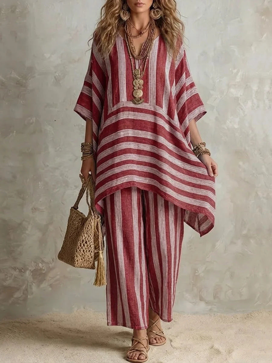 Stylish Women's Striped Casual Two-Piece Set | Effortless Fashion