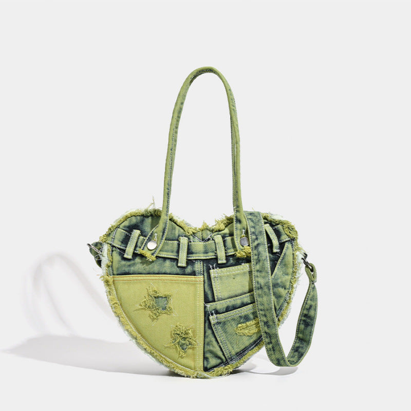 Stylish Denim Crossbody Bag with Love Design | Trendy & Practical