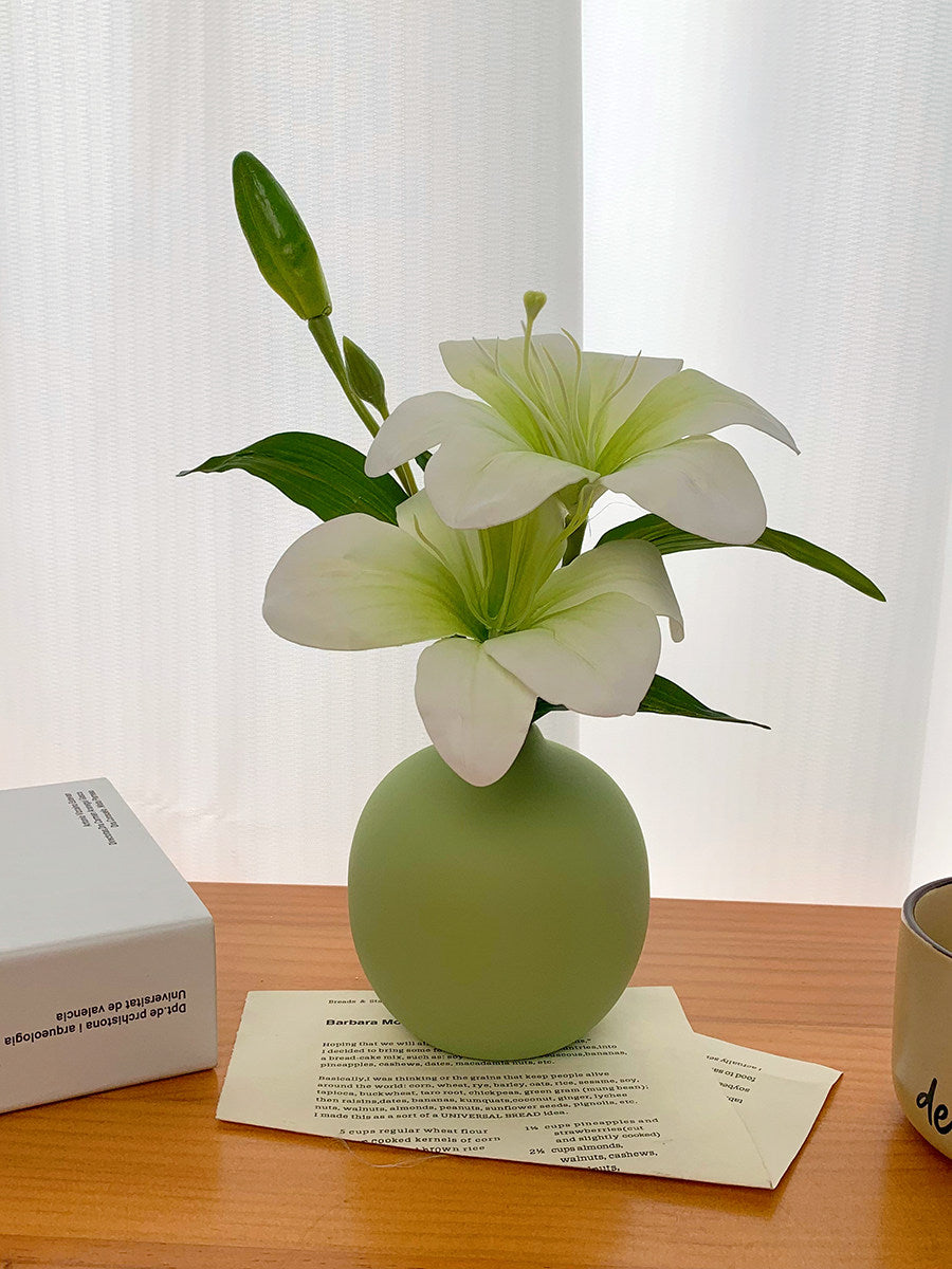 Artificial Lily Flowers with Elegant Ceramic Vase | Home Decor