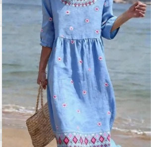 Women's Mid-Length Sleeve Dress with Pockets | Stylish and Comfortable