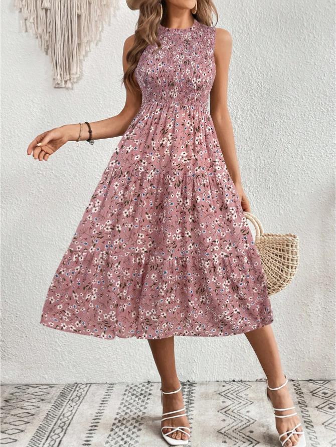 Floral Print Sleeveless A-Line Dress | Elegant & Chic Style