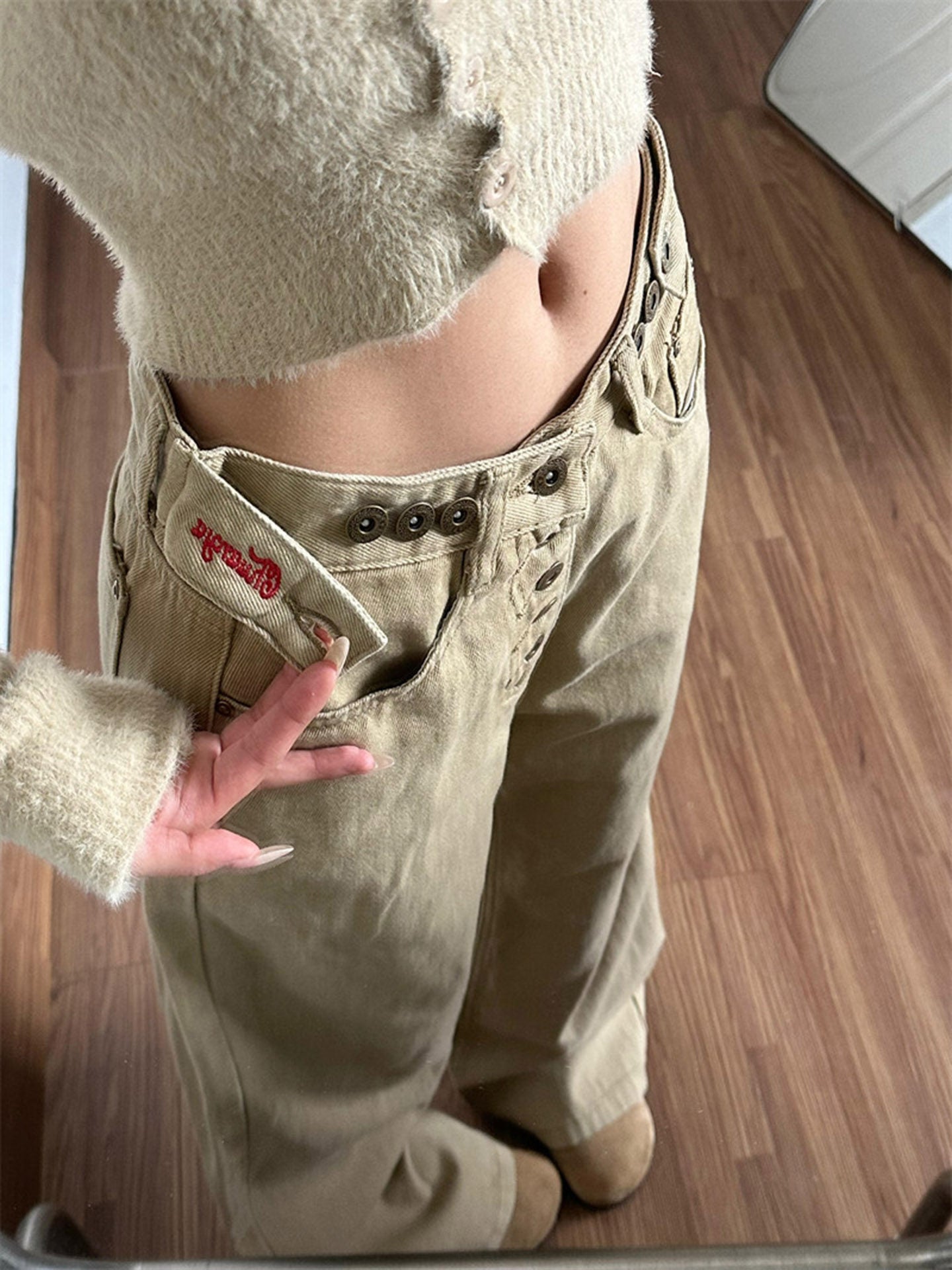 Embroidered Adjustable Washed Denim Pants | Versatile Fashion Choice