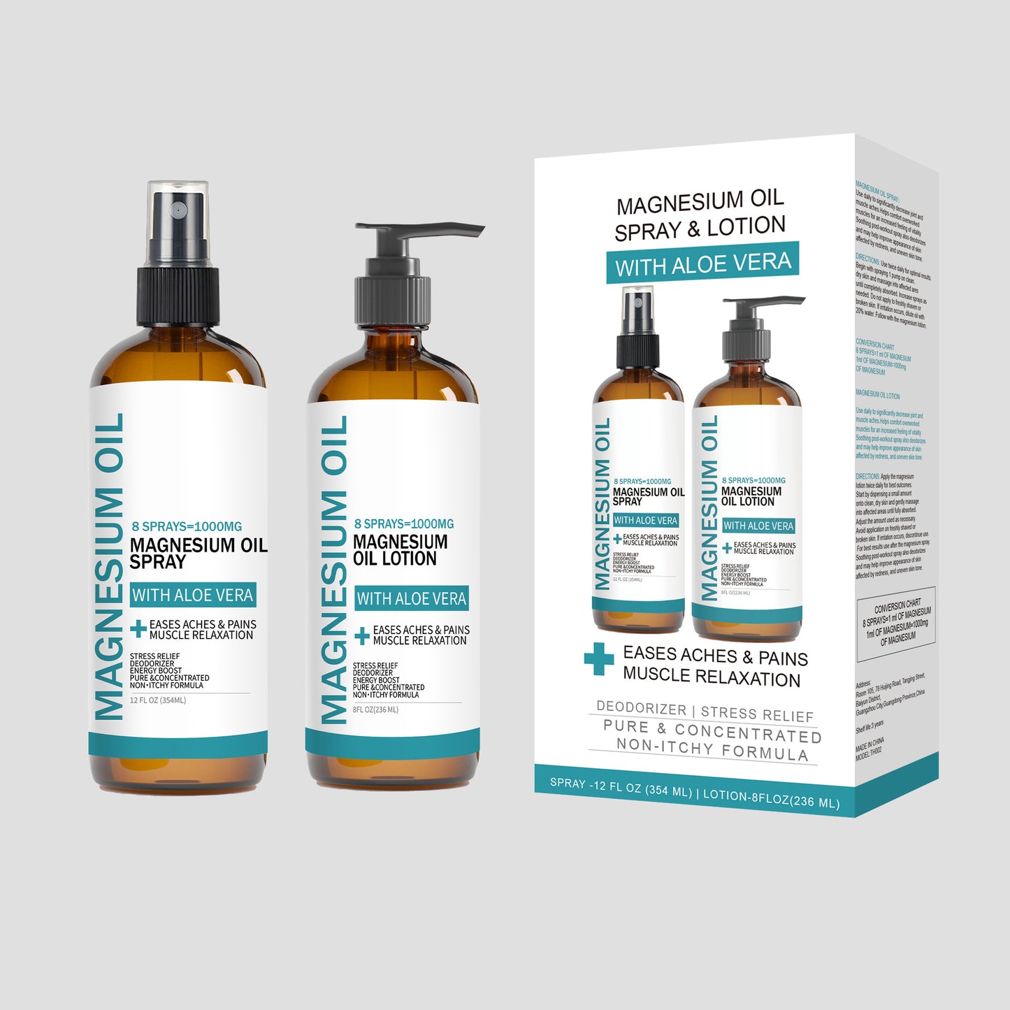 Magnesium Oil Body Care Spray & Lotion Kit for Muscle Relief