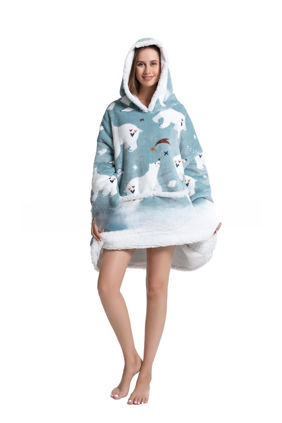 Cozy Lamb Wool Hooded Blanket Pullover | Warm & Soft Wearable Blanket