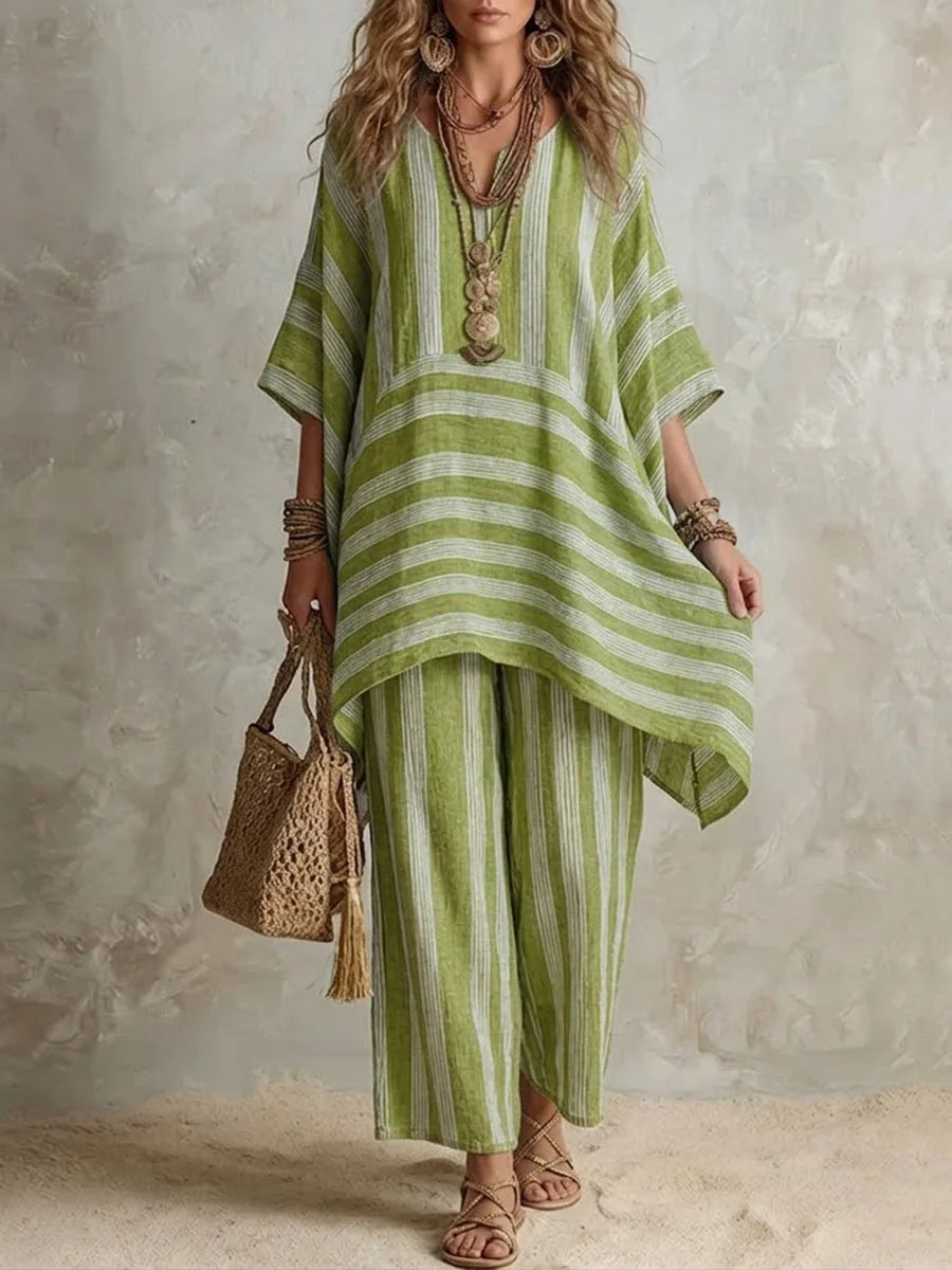 Stylish Women's Striped Casual Two-Piece Set | Effortless Fashion
