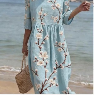 Women's Mid-Length Sleeve Dress with Pockets | Stylish and Comfortable