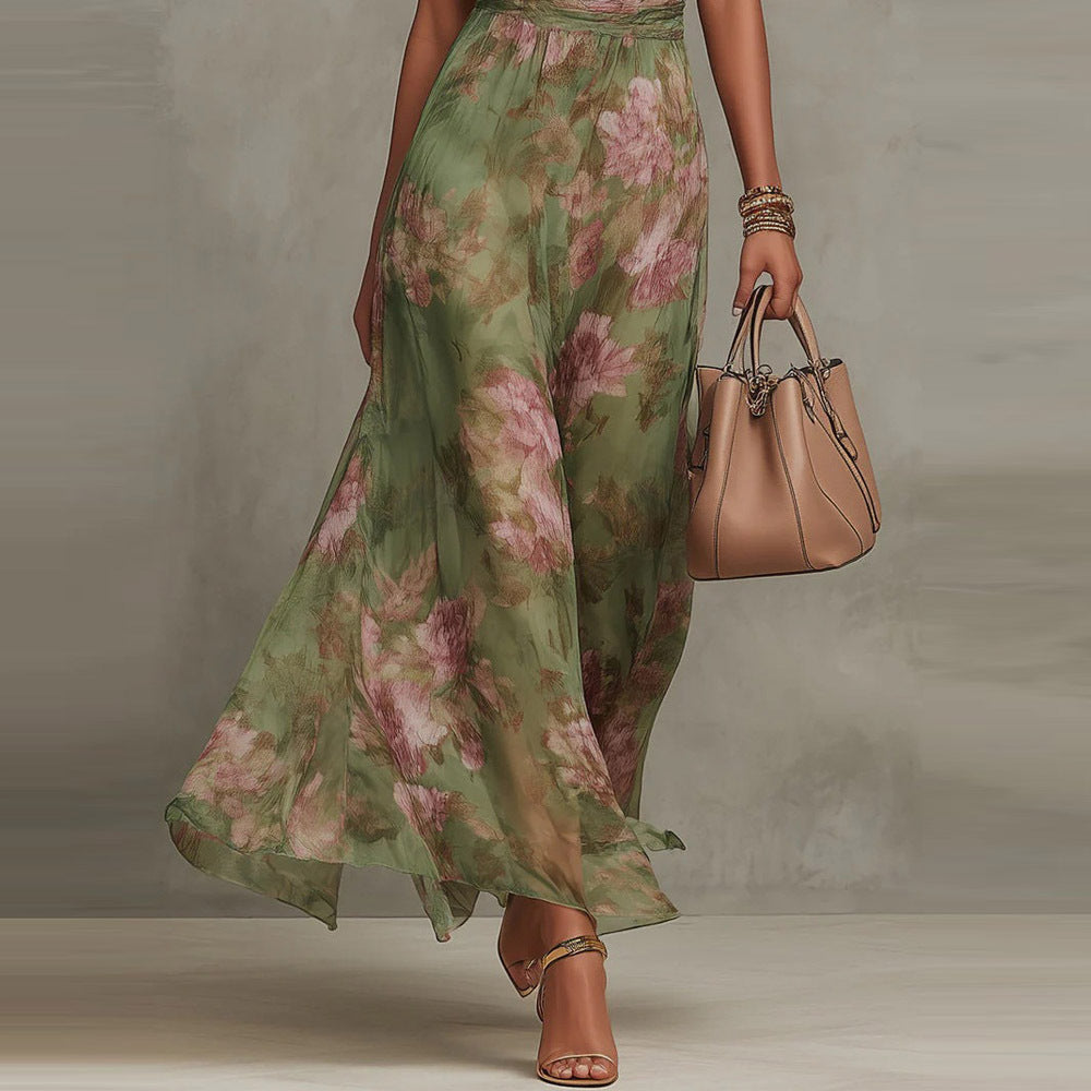 Floral Print High Waist Slit Dress | Elegant Summer Fashion