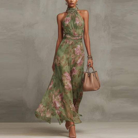 Floral Print High Waist Slit Dress | Elegant Summer Fashion