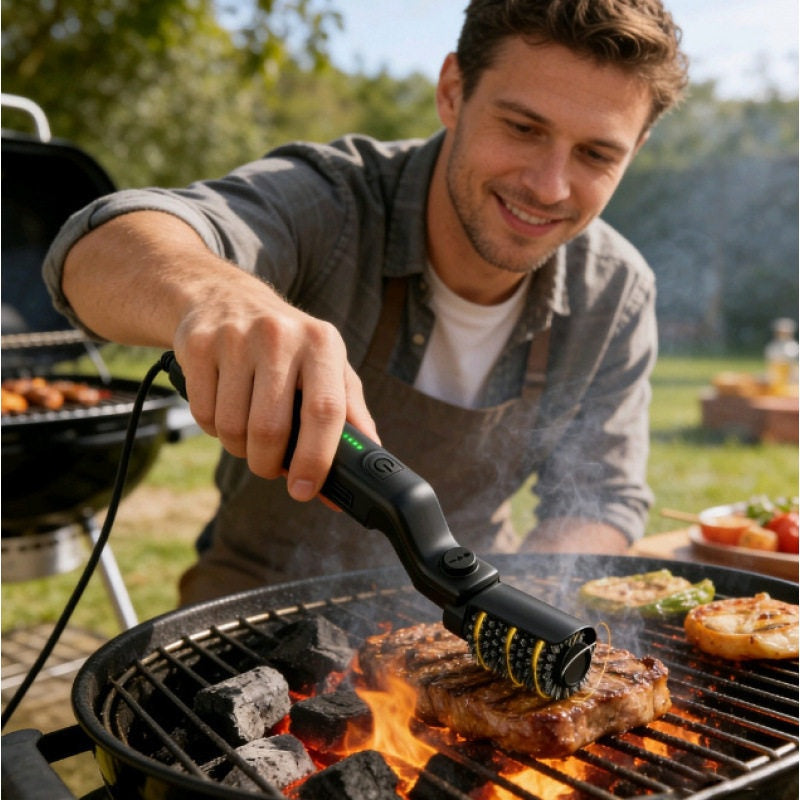 Folding Electric Barbecue Cleaning Brush | Efficient Grill Cleaner