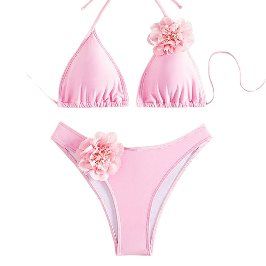 Solid Color Sexy Three-Dimensional Flower Bikini | Trendy Swimwear