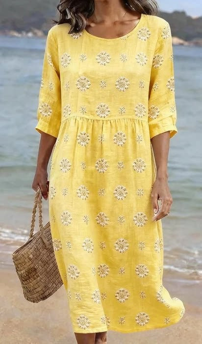 Women's Mid-Length Sleeve Dress with Pockets | Stylish and Comfortable