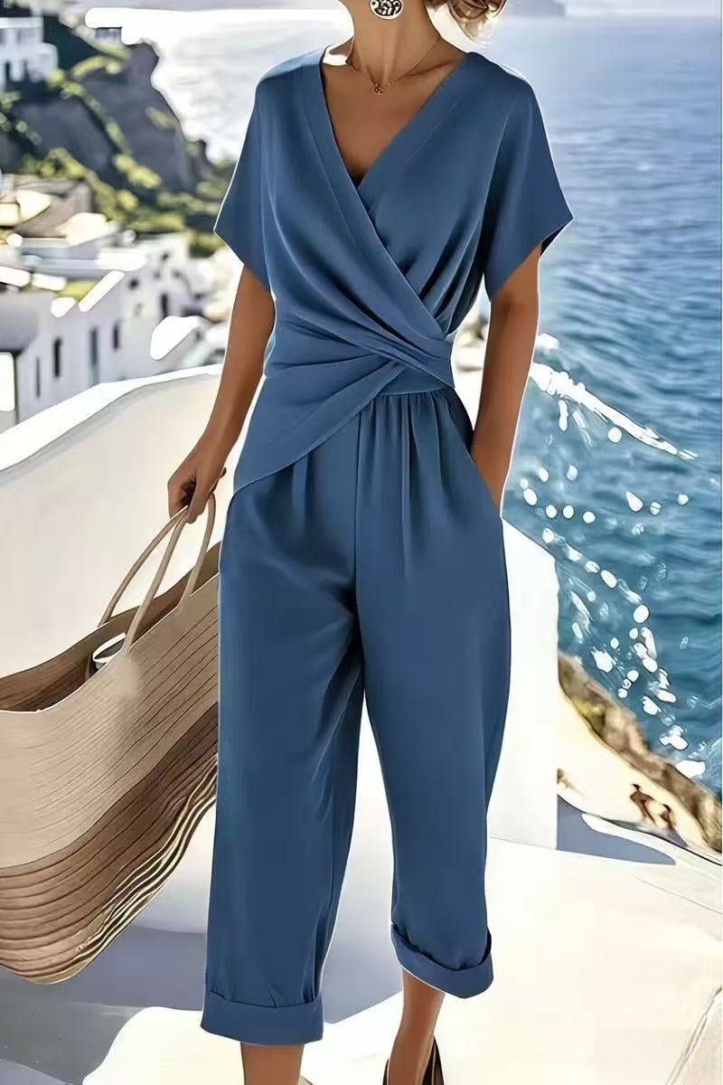 Women's Solid Color Cropped Pants Suit | Chic & Versatile Outfit