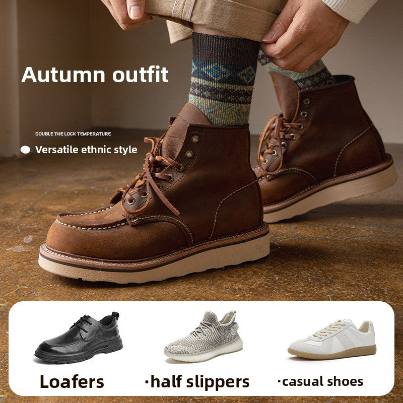 Men's Retro Geometric Pattern Cotton Socks | Stylish & Comfortable