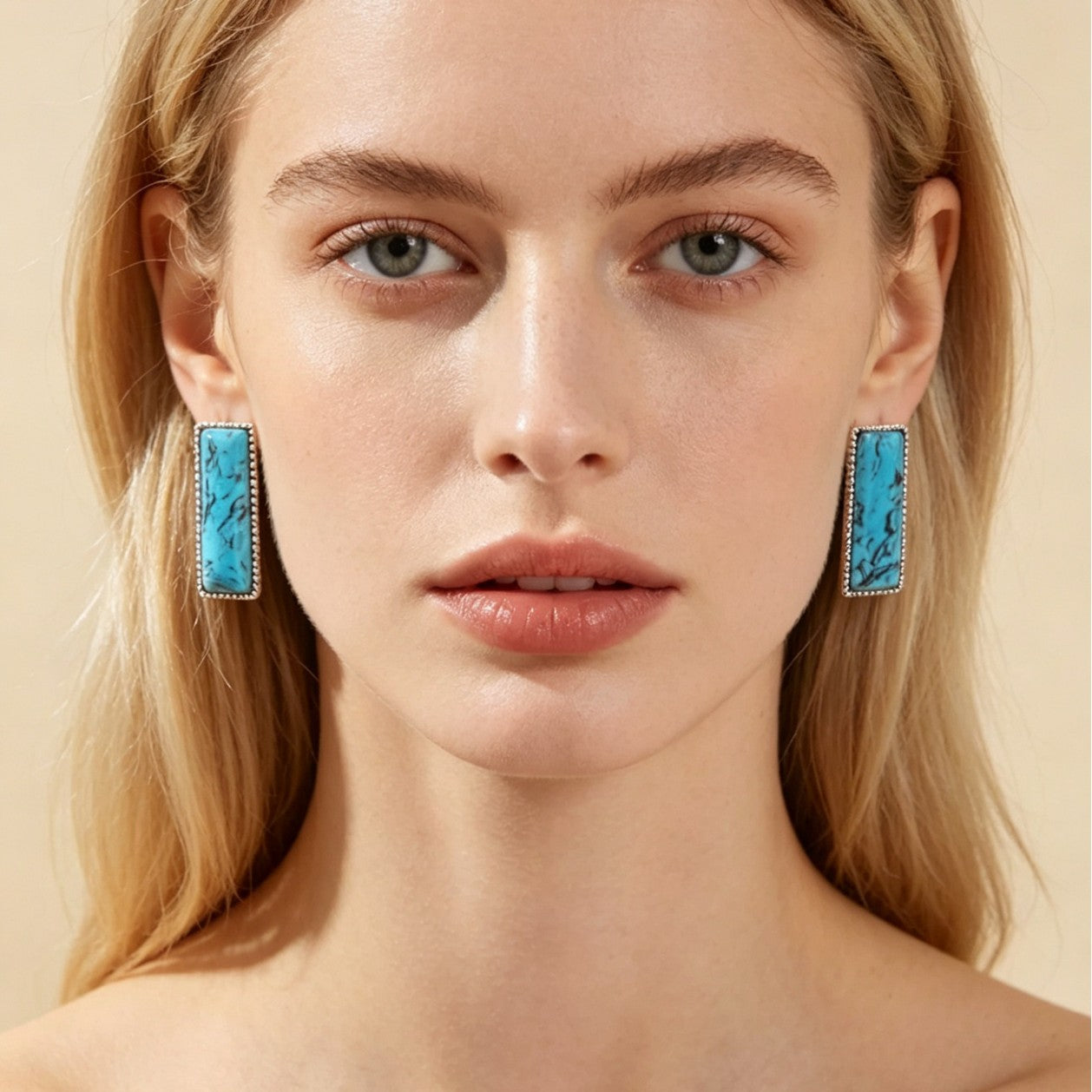 Vintage Rectangular Turquoise Stud Earrings | Elegant Jewelry