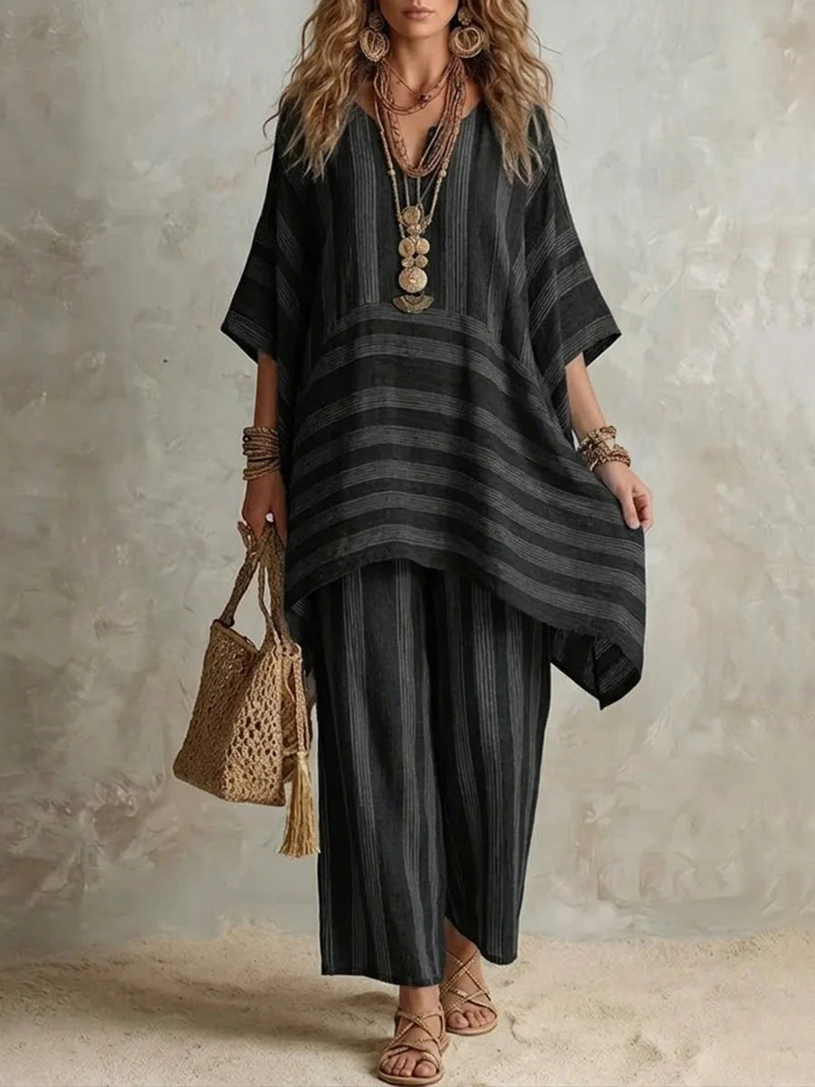 Stylish Women's Striped Casual Two-Piece Set | Effortless Fashion