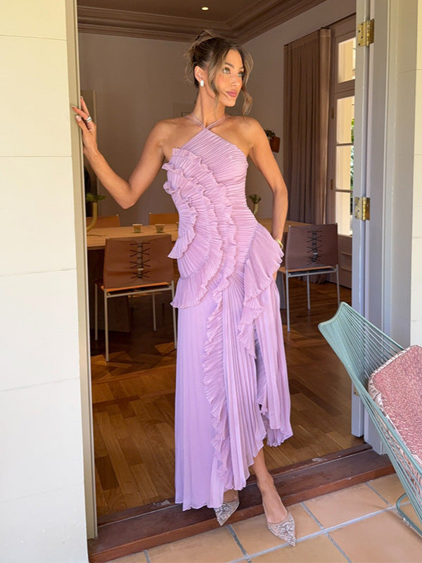 Elegant Ruffled Halter Neck Strap Dress for Any Occasion