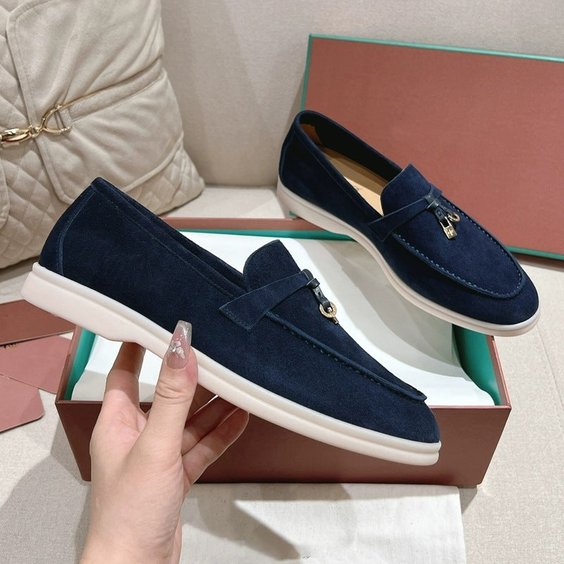 Women's Sheepskin Slip-On Loafers with Tassel Buckle | Comfortable Footwear