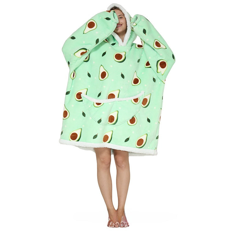 Cozy Lamb Wool Hooded Blanket Pullover | Warm & Soft Wearable Blanket