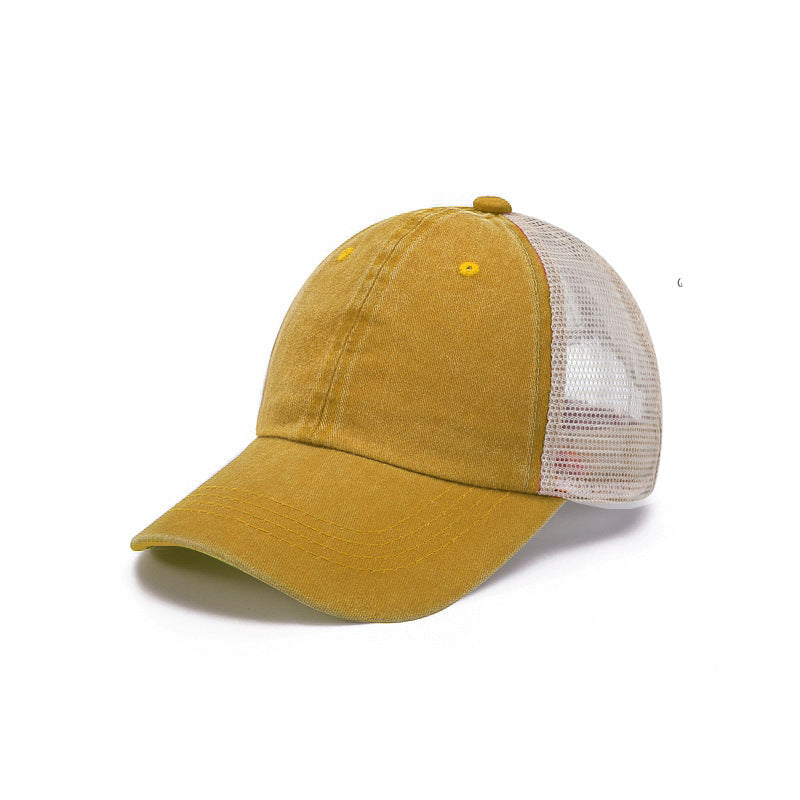 Washed Cotton Baseball Cap with Mesh Panels | Stylish & Breathable