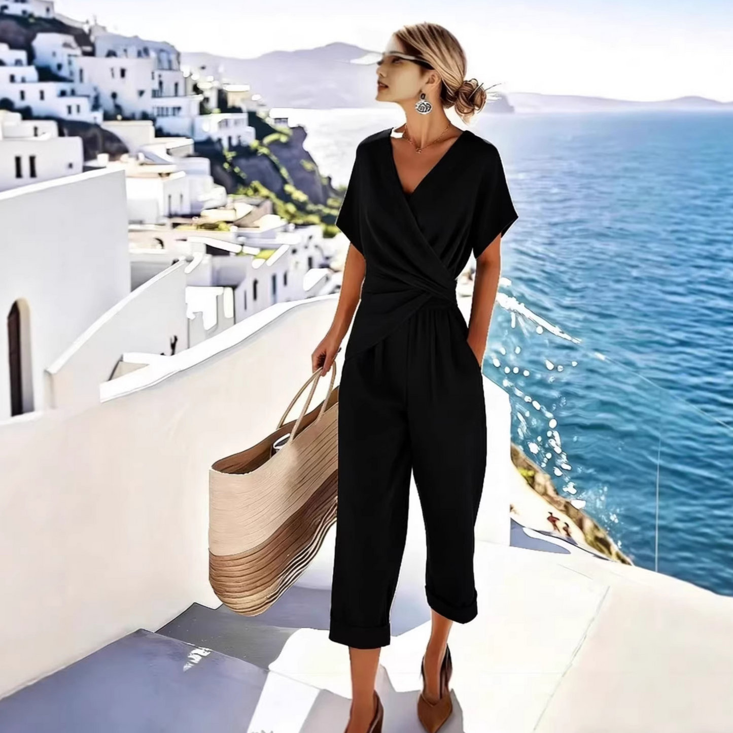 Women's Solid Color Cropped Pants Suit | Chic & Versatile Outfit
