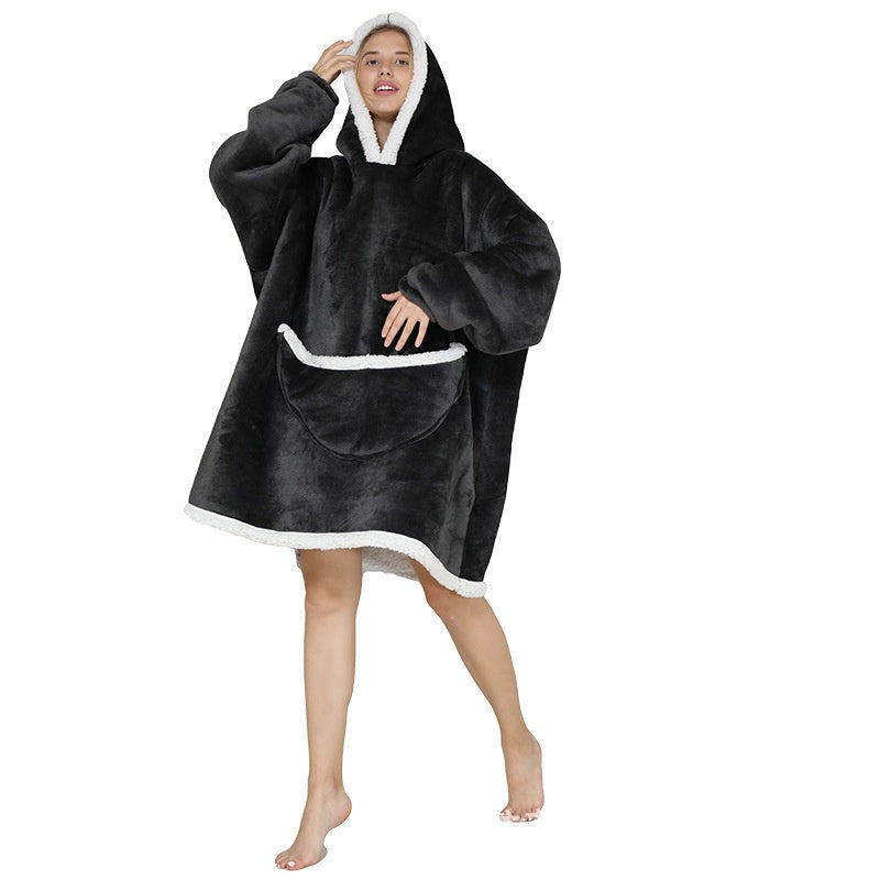 Cozy Lamb Wool Hooded Blanket Pullover | Warm & Soft Wearable Blanket
