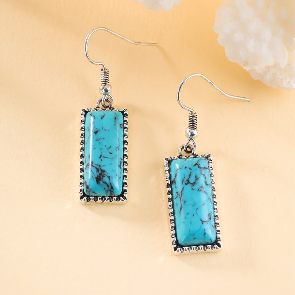Vintage Rectangular Turquoise Stud Earrings | Elegant Jewelry