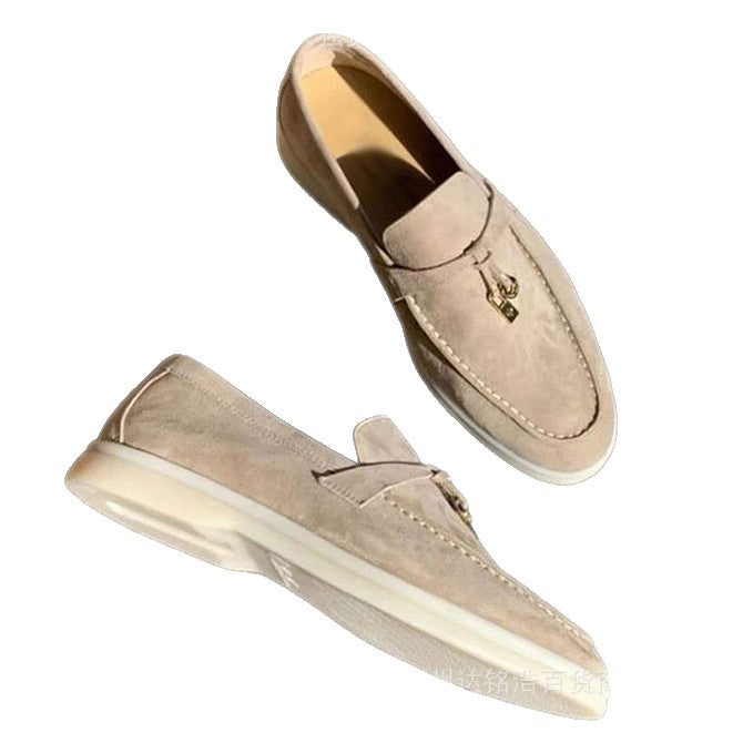 Women's Sheepskin Slip-On Loafers with Tassel Buckle | Comfortable Footwear