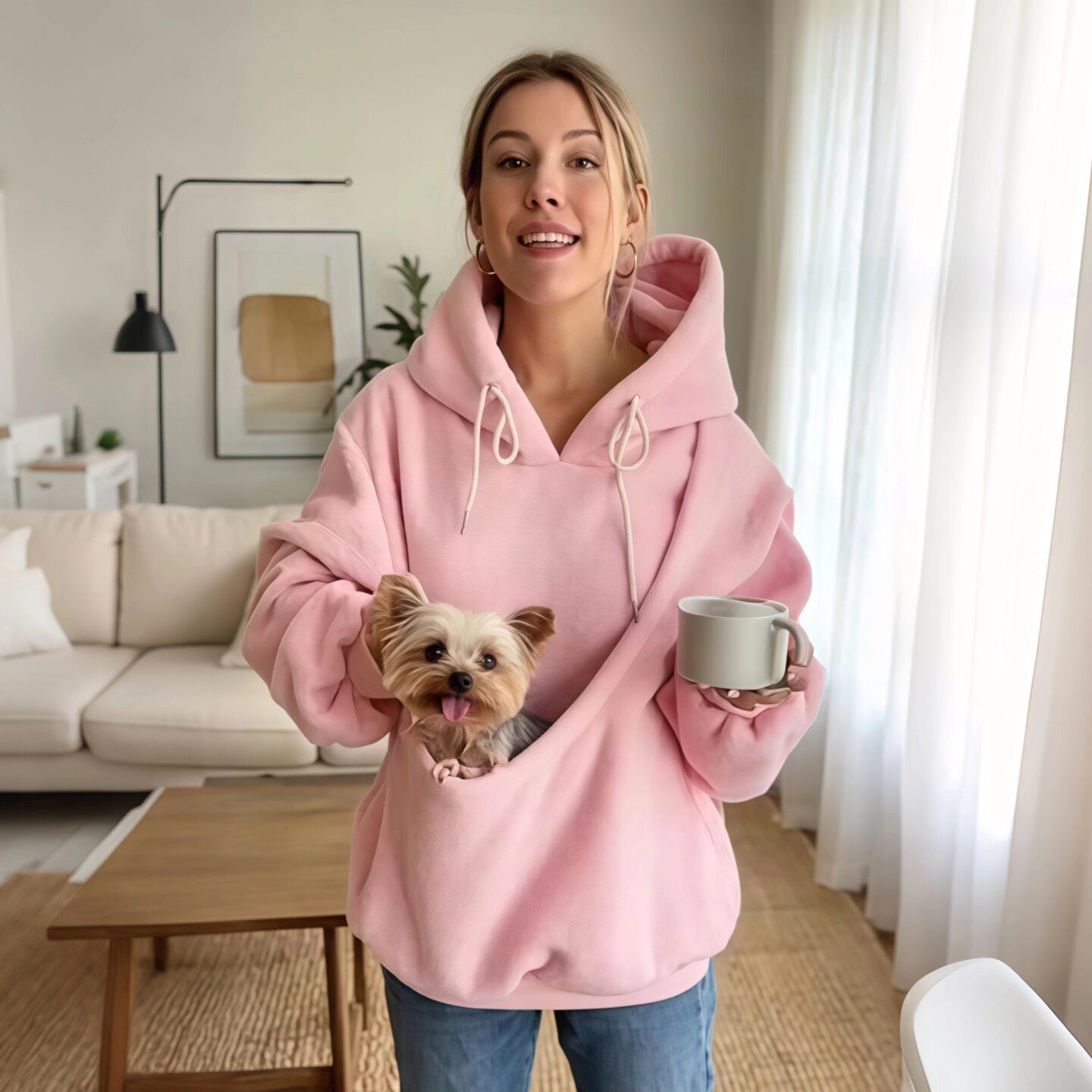 Hooded Plush Pet Carrier Sweatshirt | Stylish & Cozy Pet Transport