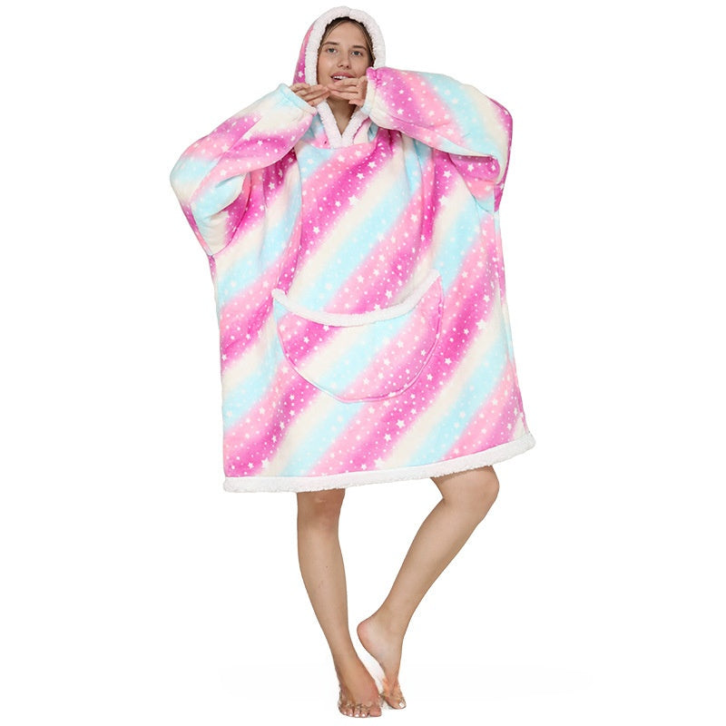 Cozy Lamb Wool Hooded Blanket Pullover | Warm & Soft Wearable Blanket