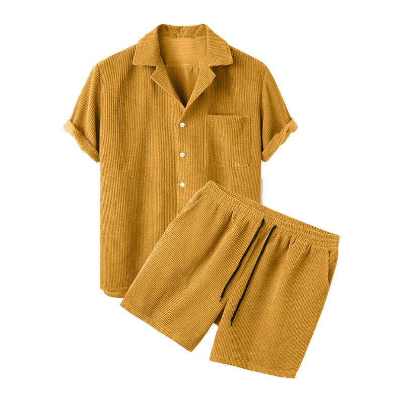 Men's Corduroy Short Sleeve Shirt and Shorts Set | Stylish Casual Apparel