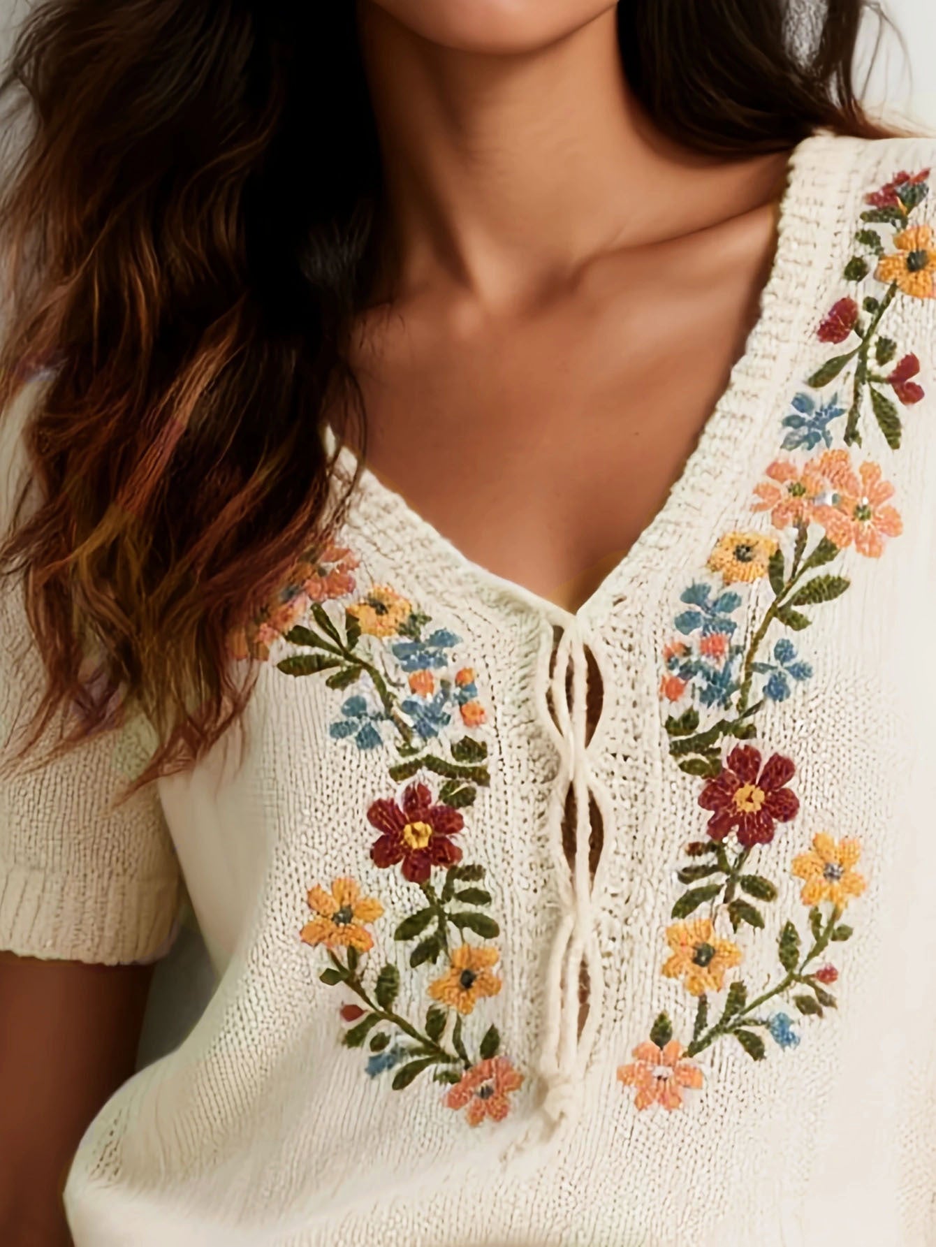 Floral Embroidered Knitted Sweater | Cozy & Stylish Pullover