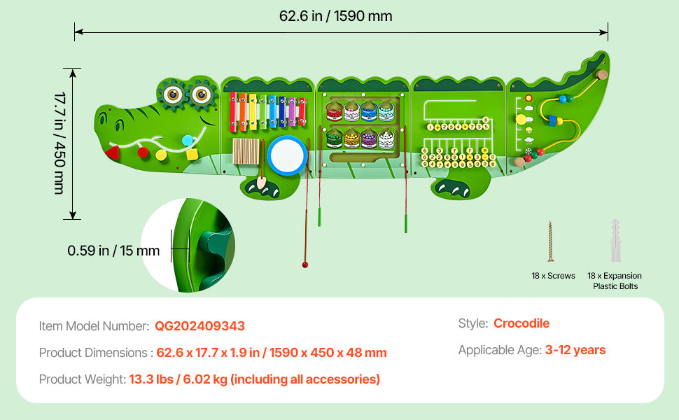 Kids Crocodile Busy Board | Montessori Learning Puzzle Toy